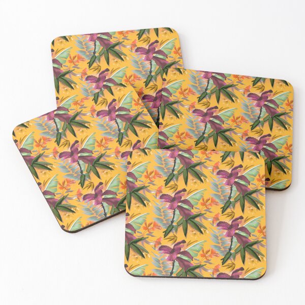 Item preview, tropical heaven trendy exotic floral pattern, leaves and flowers tropical pattern, botanical illustration, yellow floral illustration   designed and sold by ZeinabTaha.