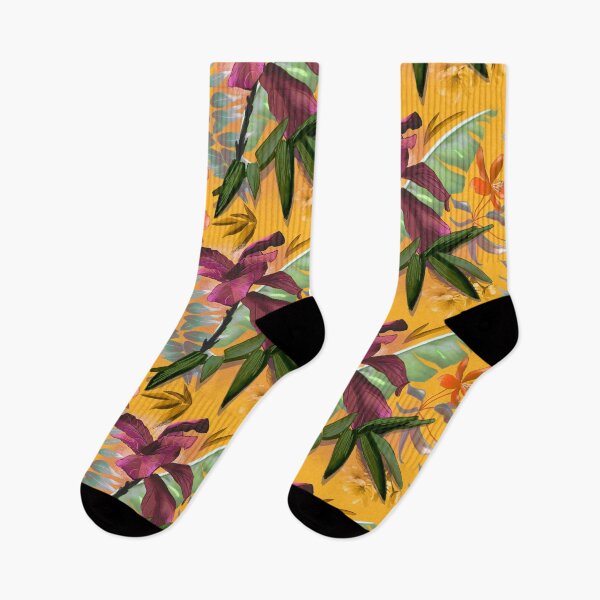 Item preview, tropical heaven trendy exotic floral pattern, leaves and flowers tropical pattern, botanical illustration, yellow floral illustration   designed and sold by ZeinabTaha.