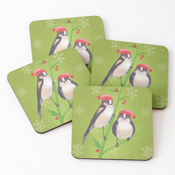 Item preview, birds in winter tree christmas scene on green background designed and sold by EllenLambrichts.