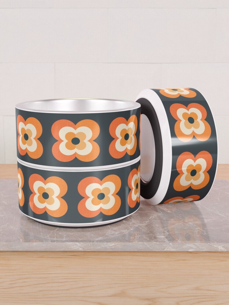 Alternate view of Retro Flowers - Orange and Charcoal Pet Bowl