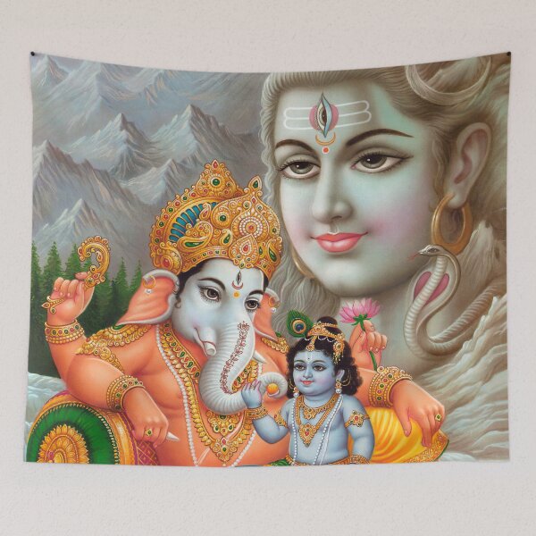 Item preview, Krishna Sitting on the Lap Of Ganesha in Shiva's Abode Mt. Kailash designed and sold by Onodera.