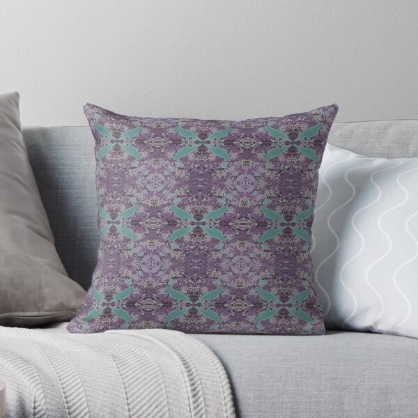 Purple Boho Teal Birds Throw Pillow
