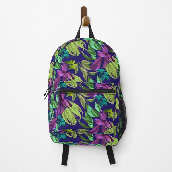 Item preview, tropical exotic paradise floral pattern, leaves and flowers tropical pattern, botanical illustration, purple blue floral illustration designed and sold by ZeinabTaha.
