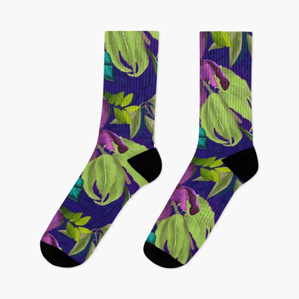 Item preview, tropical exotic paradise floral pattern, leaves and flowers tropical pattern, botanical illustration, purple blue floral illustration    designed and sold by ZeinabTaha.