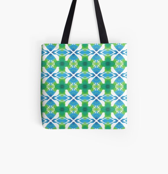 Spring Green Bird Aviary All Over Print Tote Bag