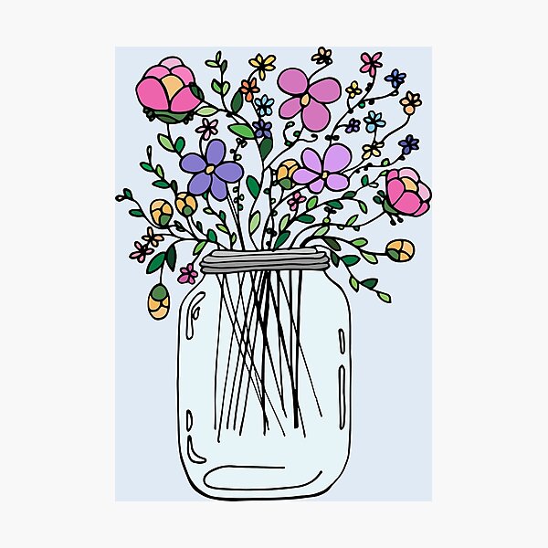 Item preview, Mason Jar with Flowers designed and sold by Ruta Rudminaite.