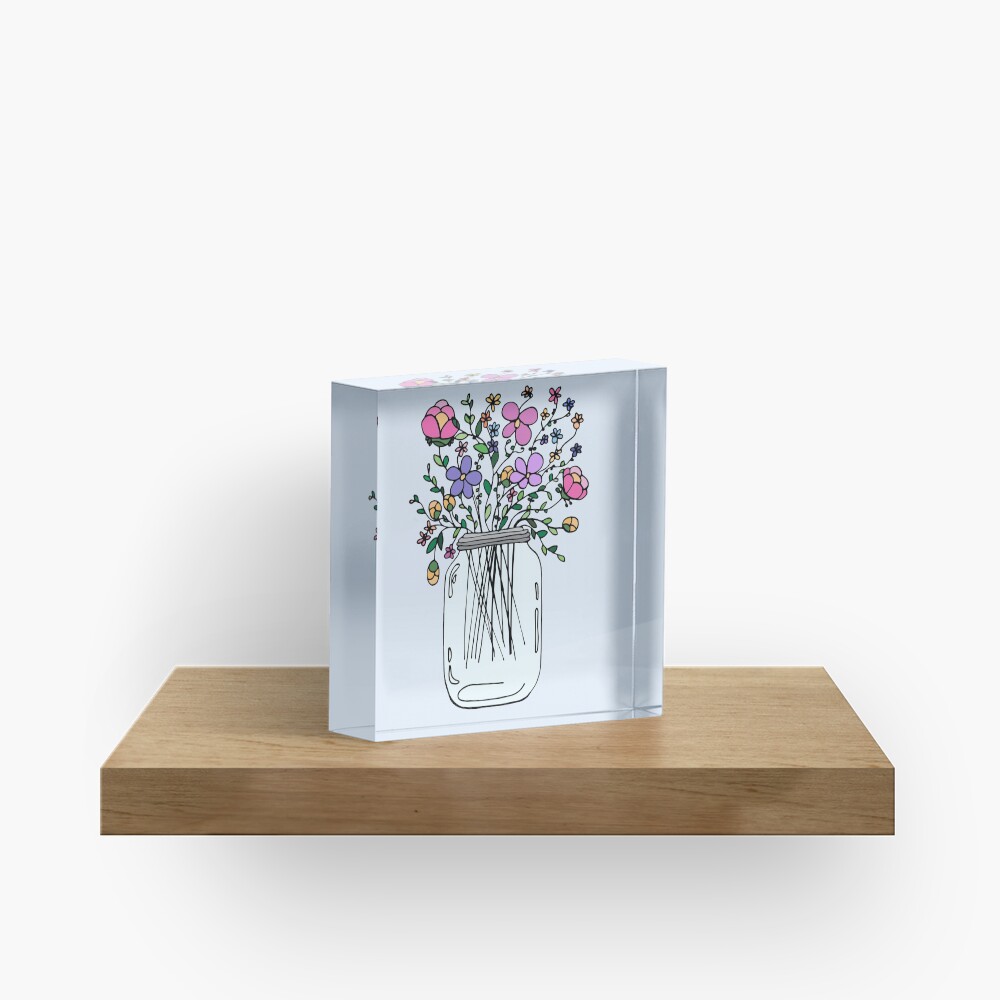 Mason Jar with Flowers Acrylic Block
