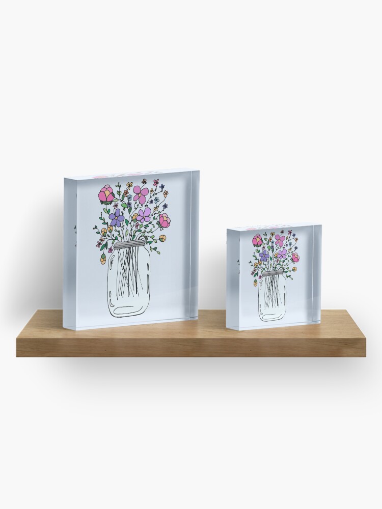 Alternate view of Mason Jar with Flowers Acrylic Block