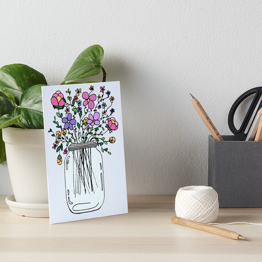 Mason Jar with Flowers Art Board Print