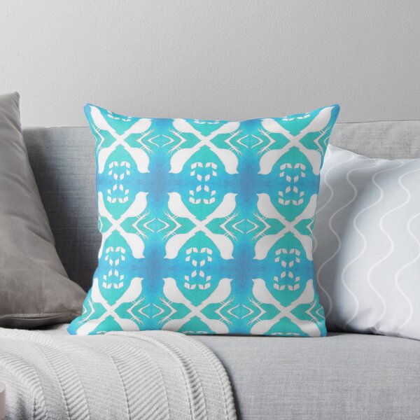 Bird Echo on Blue Throw Pillow