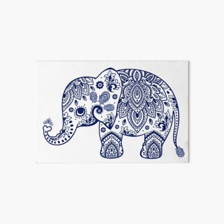 Blue Floral Elephant Illustration Art Board Print