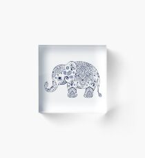 Blue Floral Elephant Illustration Acrylic Block