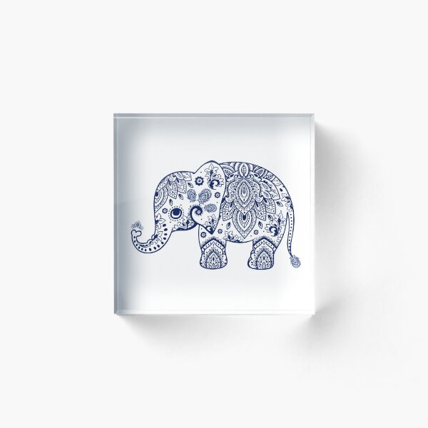 Ilustración de elefante floral azul Bloque acrílico