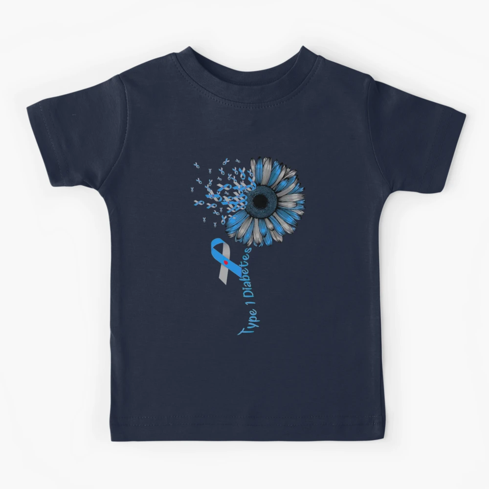 Type 1 Diabetes Awareness Sunflower Blue Grey Ribbon Kids T-Shirt for Sale  by heckforddewey