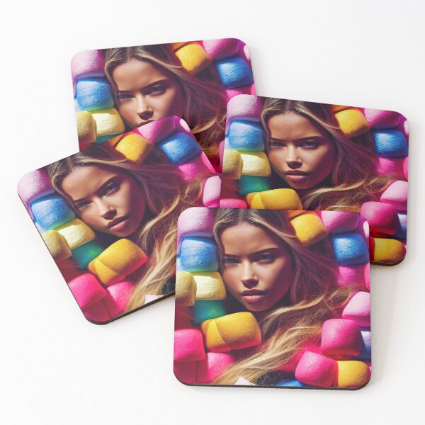 Item preview, Portrait Of A Beautiful Woman With Face Surrounded By Colorful Marshmallows – Midjourney Art designed and sold by MadeByRobots.