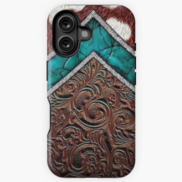 Cow print turquoise leather iPhone Tough Case