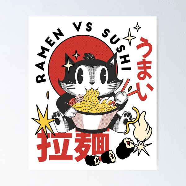 Item preview, Kawaii Ramen Cat Japanese Neko Noodle Retro Anime designed and sold by MrEddie10.