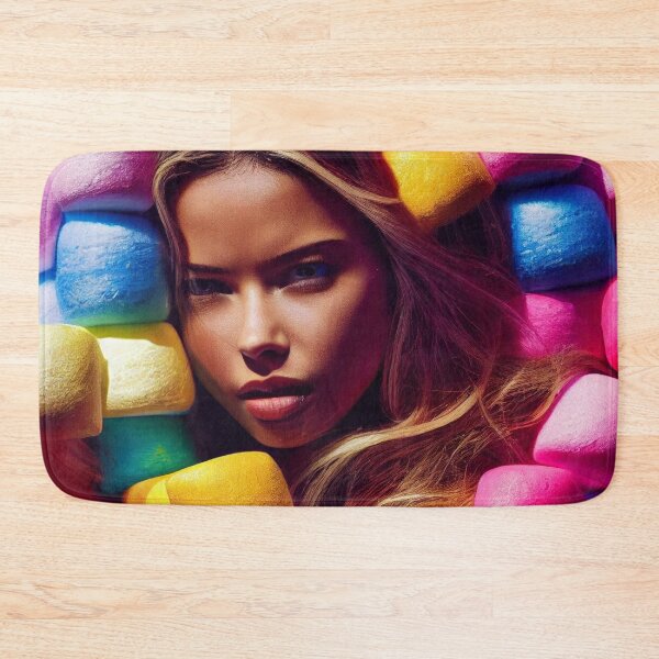 Item preview, Portrait Of A Beautiful Woman With Face Surrounded By Colorful Marshmallows – Midjourney Art designed and sold by MadeByRobots.