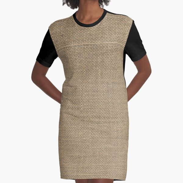 Natural Woven Beige Burlap Sack Cloth Graphic T-Shirt Dress