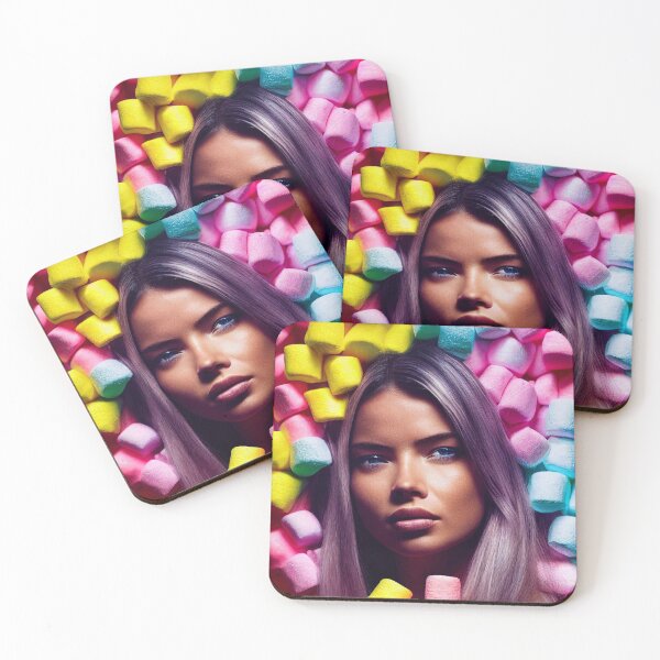Item preview, Portrait Of A Beautiful Woman With Face Surrounded By Colorful Marshmallows – Midjourney Art designed and sold by MadeByRobots.