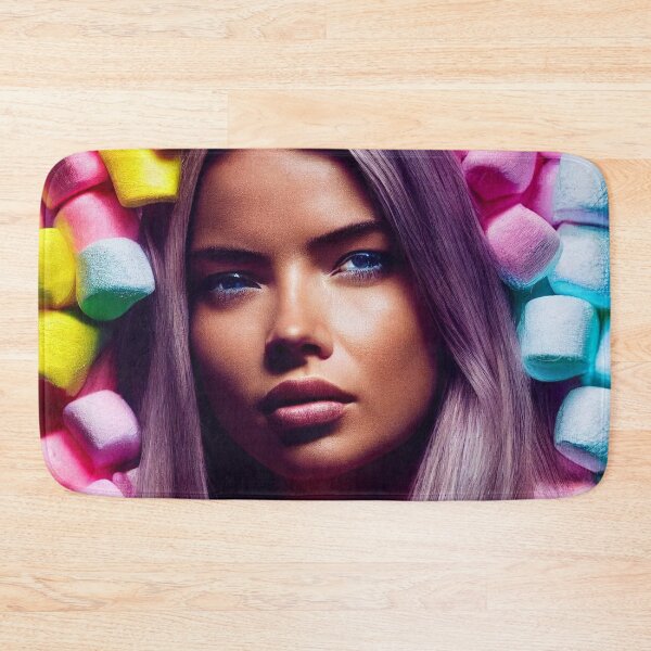 Item preview, Portrait Of A Beautiful Woman With Face Surrounded By Colorful Marshmallows – Midjourney Art designed and sold by MadeByRobots.