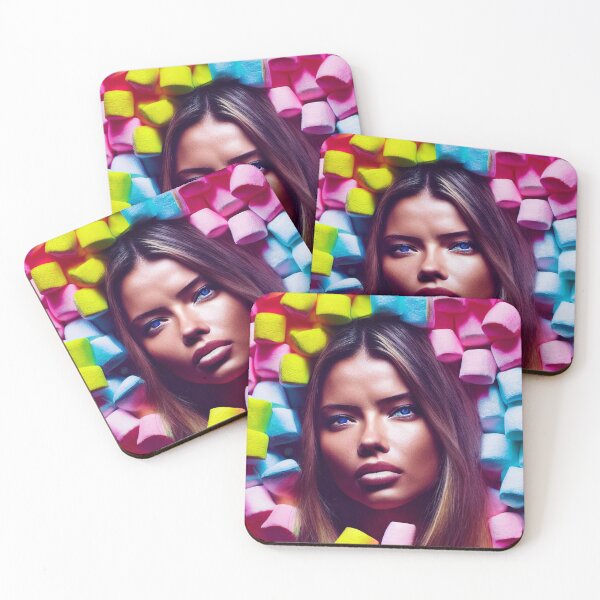 Item preview, Portrait Of A Beautiful Woman With Face Surrounded By Colorful Marshmallows – Midjourney Art designed and sold by MadeByRobots.