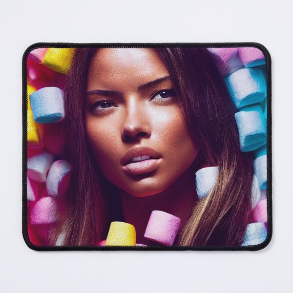 Item preview, Portrait Of A Beautiful Woman With Face Surrounded By Colorful Marshmallows – Midjourney Art designed and sold by MadeByRobots.