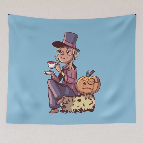 Item preview, Fancy Scarecrow drinking tea with Arrogant Pumpkin  designed and sold by YazminCityArts.