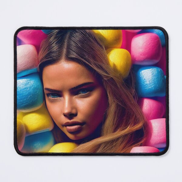 Item preview, Portrait Of A Beautiful Woman With Face Surrounded By Colorful Marshmallows – Midjourney Art designed and sold by MadeByRobots.
