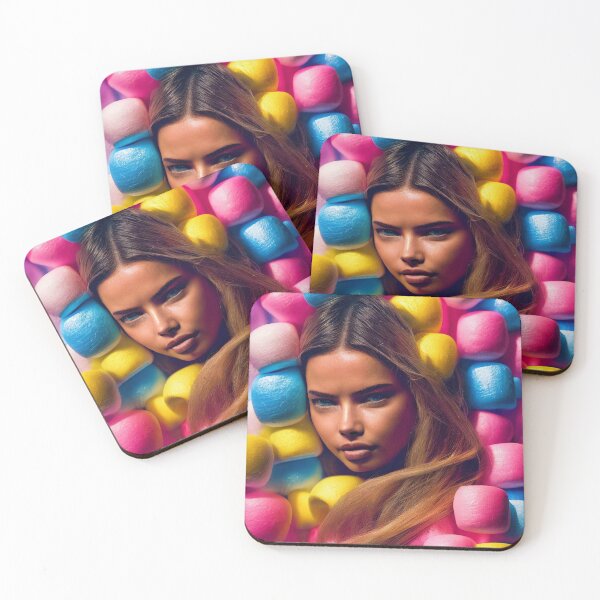 Item preview, Portrait Of A Beautiful Woman With Face Surrounded By Colorful Marshmallows – Midjourney Art designed and sold by MadeByRobots.
