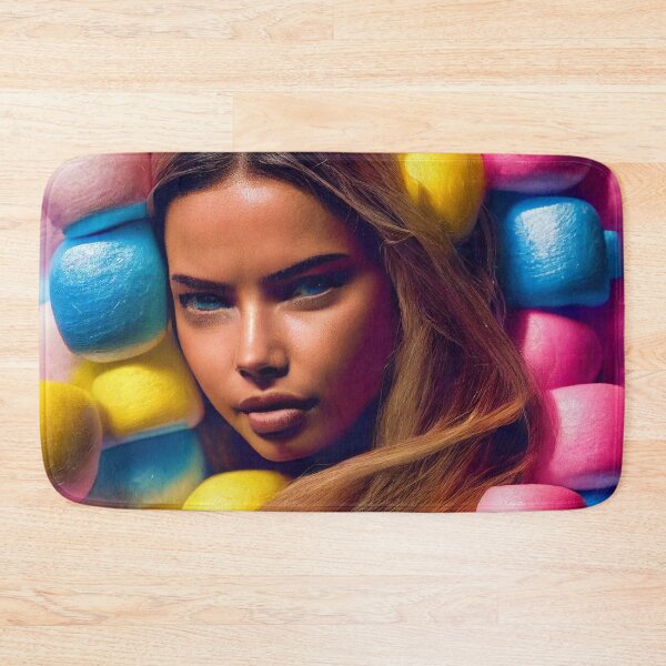 Item preview, Portrait Of A Beautiful Woman With Face Surrounded By Colorful Marshmallows – Midjourney Art designed and sold by MadeByRobots.