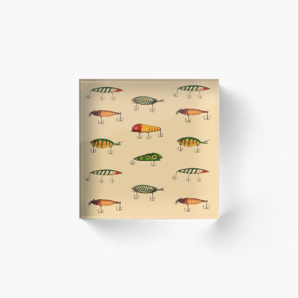 Vintage Fishing Lures Pattern Acrylic Block