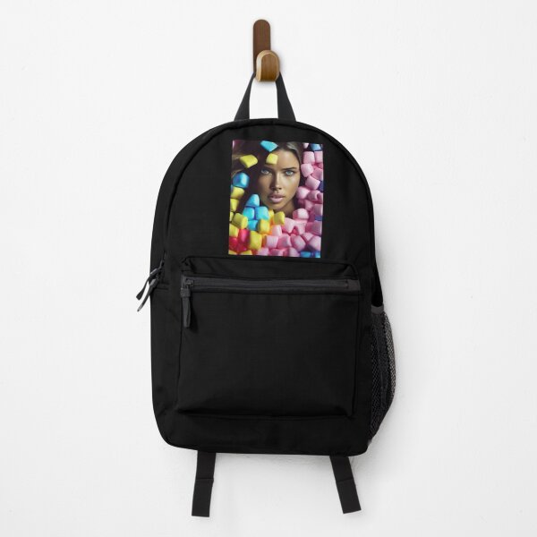 Item preview, Portrait Of A Beautiful Woman With Face Surrounded By Colorful Marshmallows – Midjourney Art designed and sold by MadeByRobots.