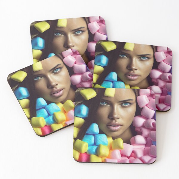 Item preview, Portrait Of A Beautiful Woman With Face Surrounded By Colorful Marshmallows – Midjourney Art designed and sold by MadeByRobots.