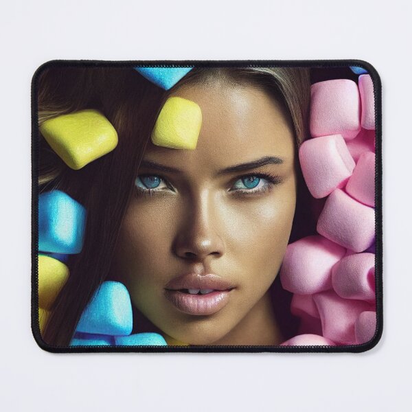 Item preview, Portrait Of A Beautiful Woman With Face Surrounded By Colorful Marshmallows – Midjourney Art designed and sold by MadeByRobots.
