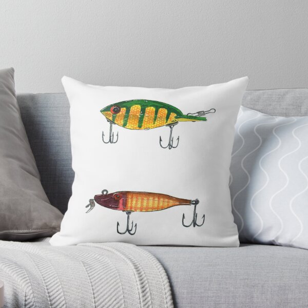 Vintage fishing Lures Throw Pillow by Johnnie Stanfield - Fine Art