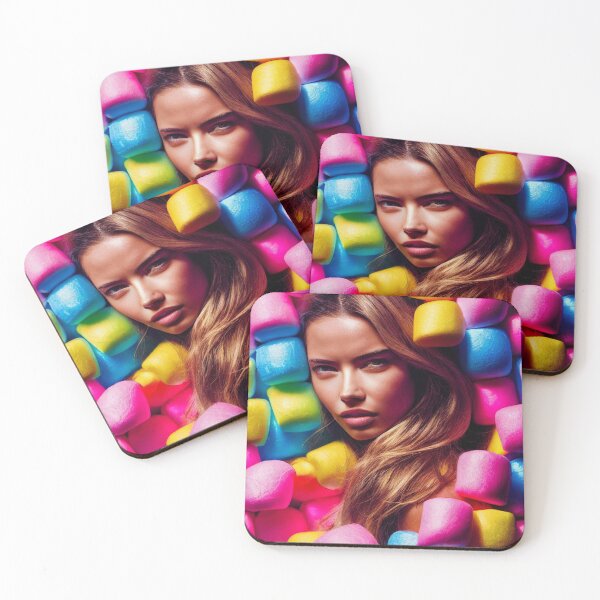 Item preview, Portrait Of A Beautiful Woman With Face Surrounded By Colorful Marshmallows – Midjourney Art designed and sold by MadeByRobots.