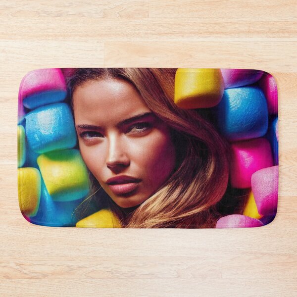 Item preview, Portrait Of A Beautiful Woman With Face Surrounded By Colorful Marshmallows – Midjourney Art designed and sold by MadeByRobots.