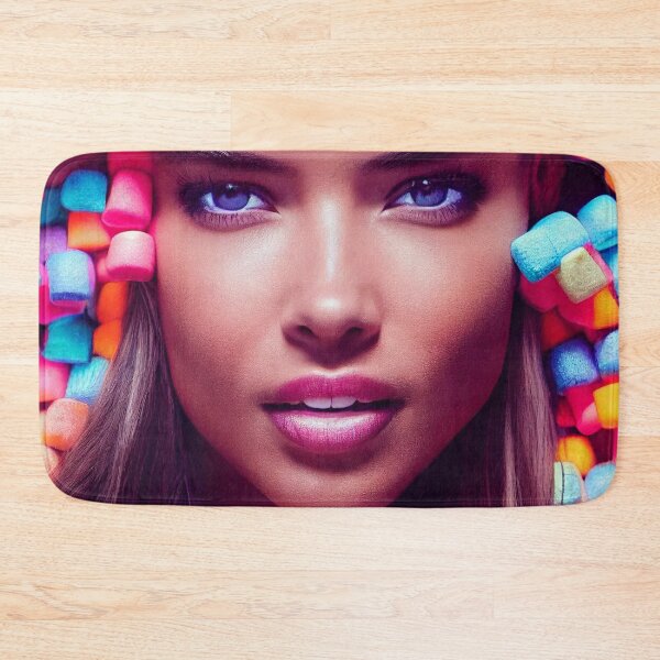 Item preview, Portrait Of A Beautiful Woman With Face Surrounded By Colorful Marshmallows – Midjourney Art designed and sold by MadeByRobots.