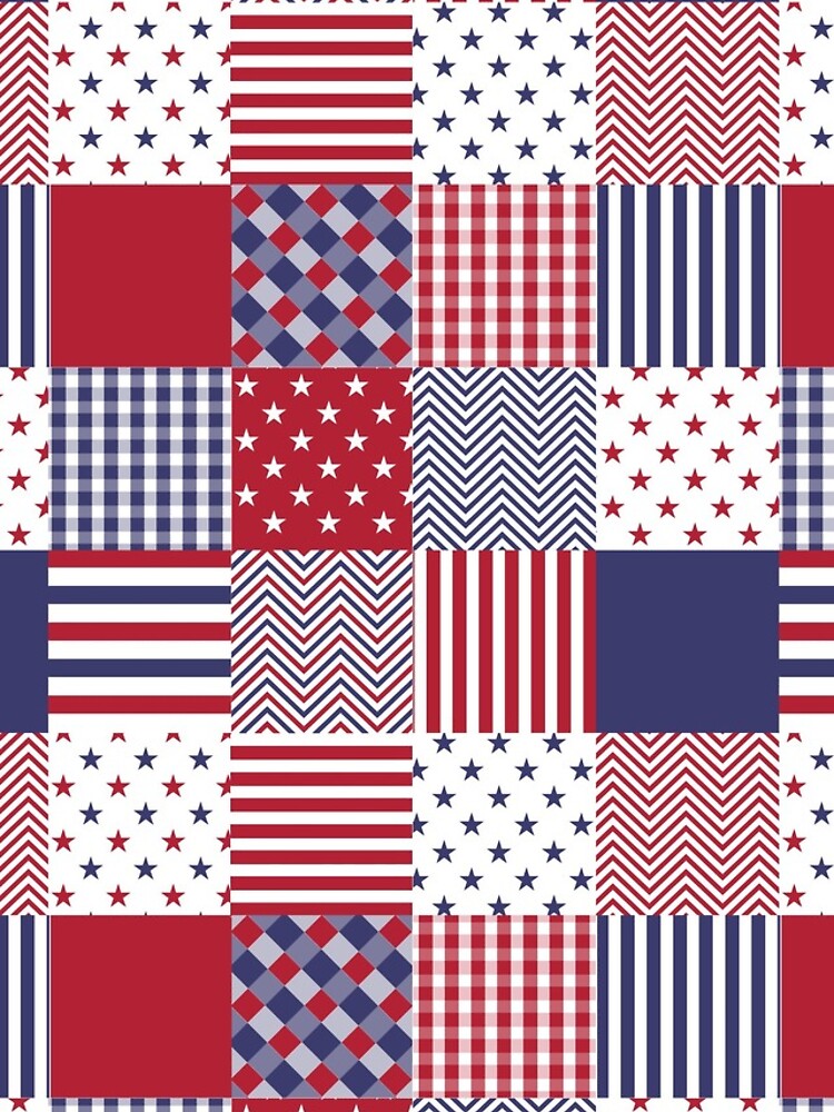 USA Americana Patchwork Red White & Blue Quilt by podartist