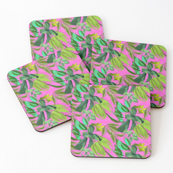 Item preview, tropical exotic paradise floral pattern, leaves and flowers tropical pattern, botanical illustration, pink floral illustration    designed and sold by ZeinabTaha.