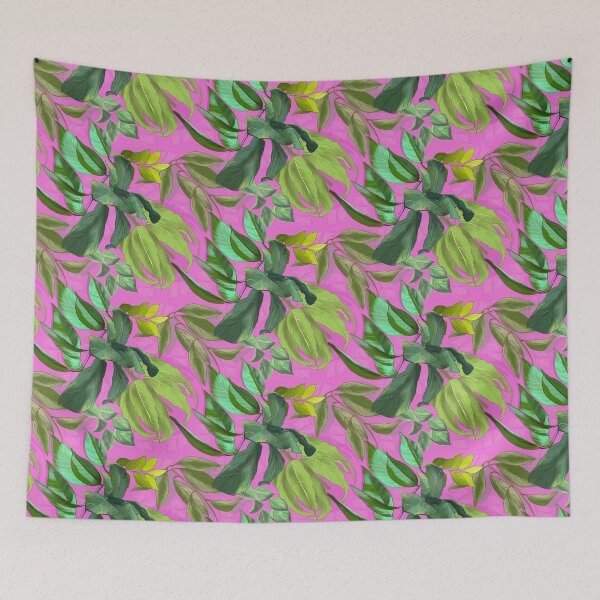 Item preview, tropical exotic paradise floral pattern, leaves and flowers tropical pattern, botanical illustration, pink floral illustration    designed and sold by ZeinabTaha.
