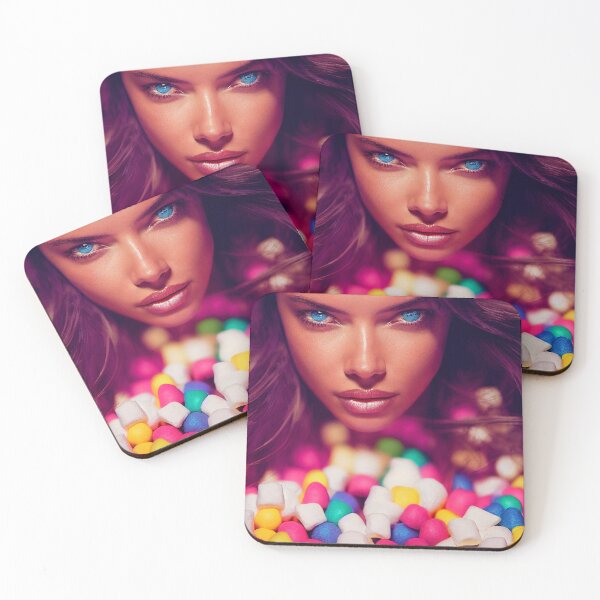 Item preview, Portrait Of A Beautiful Woman With Face Surrounded By Colorful Marshmallows – Midjourney Art designed and sold by MadeByRobots.