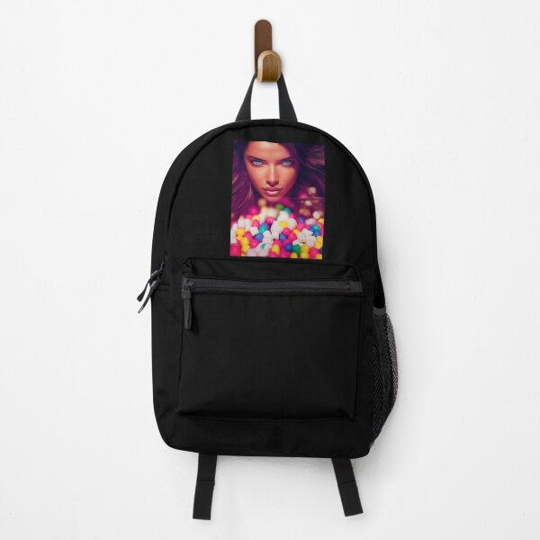 Item preview, Portrait Of A Beautiful Woman With Face Surrounded By Colorful Marshmallows – Midjourney Art designed and sold by MadeByRobots.