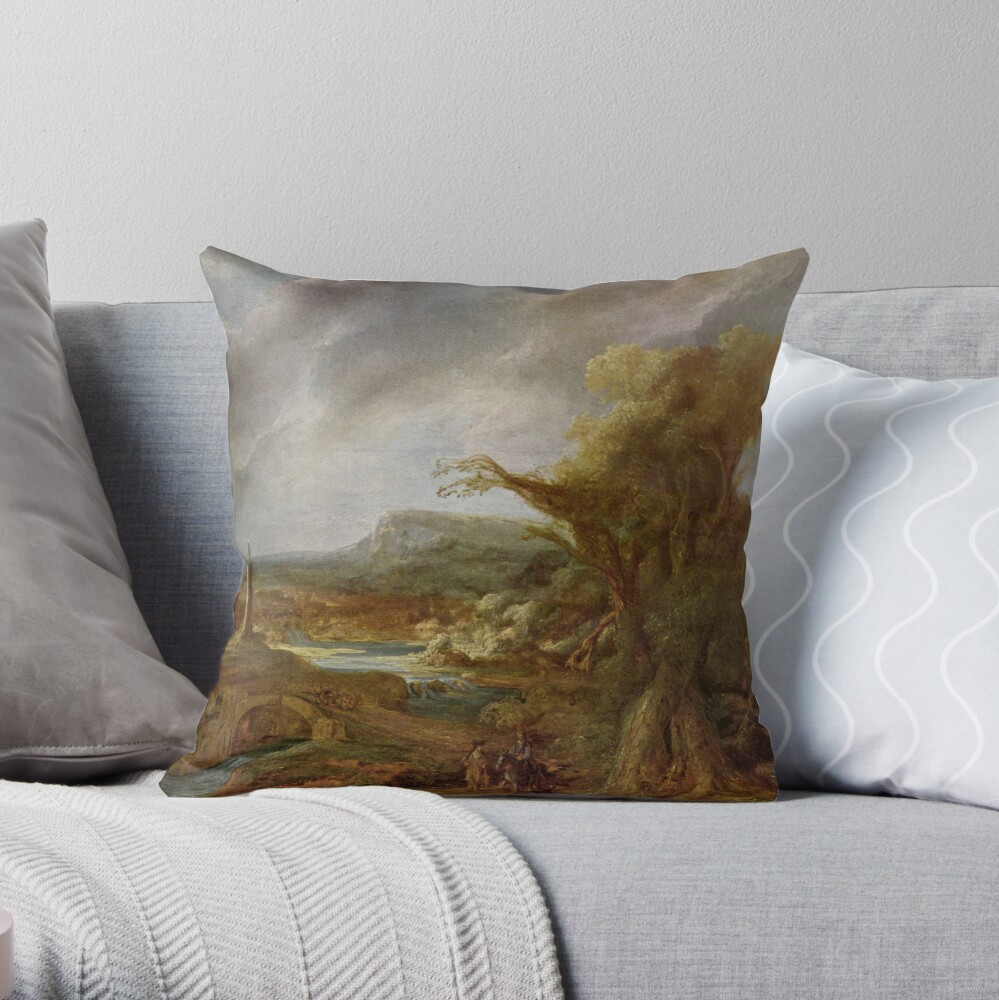 Stolen Art - Landscape with an Obelisk by Govert Flinck Throw Pillow