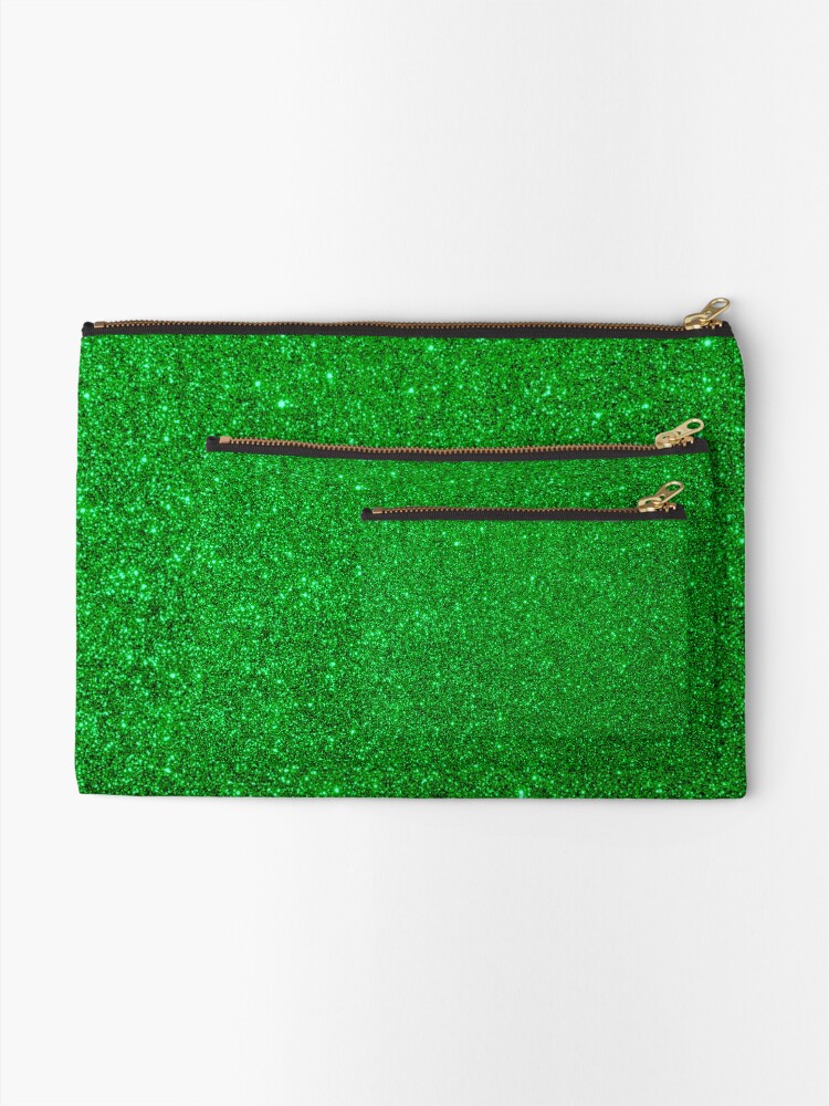 Alternate view of Emerald Green Shiny Metallic Faux Glitter Zipper Pouch