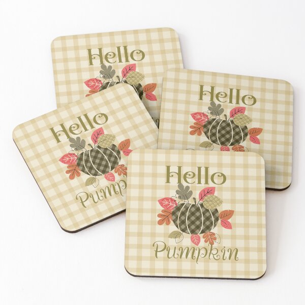 Item preview, Hello Pumpkin Quote - Pumpkin with plaid pattern and leaves designed and sold by papierquarell.