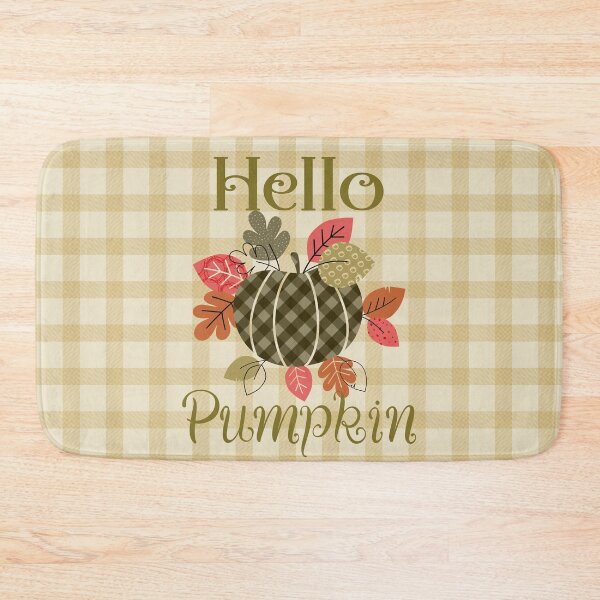 Item preview, Hello Pumpkin Quote - Pumpkin with plaid pattern and leaves designed and sold by papierquarell.