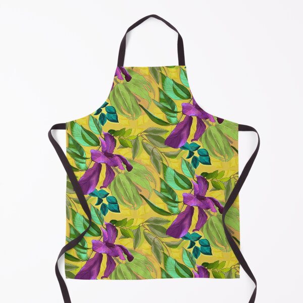 Item preview, tropical exotic paradise floral pattern, leaves and flowers tropical pattern, botanical illustration, purple yellow floral illustration designed and sold by ZeinabTaha.