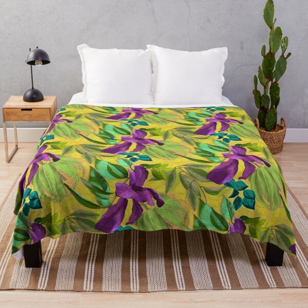Item preview, tropical exotic paradise floral pattern, leaves and flowers tropical pattern, botanical illustration, purple yellow floral illustration designed and sold by ZeinabTaha.